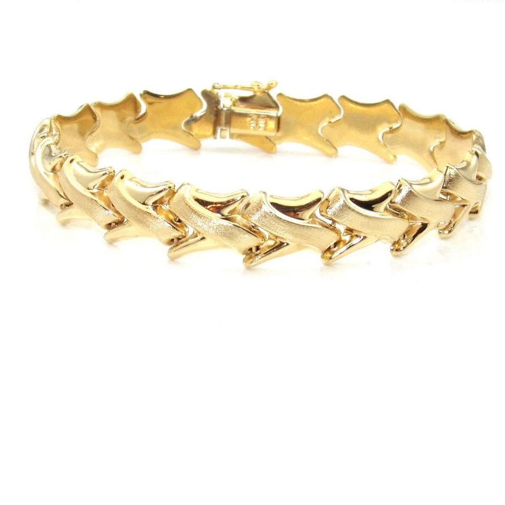 14K Gold Italy Plain Brushed Fancy Link Bracelet